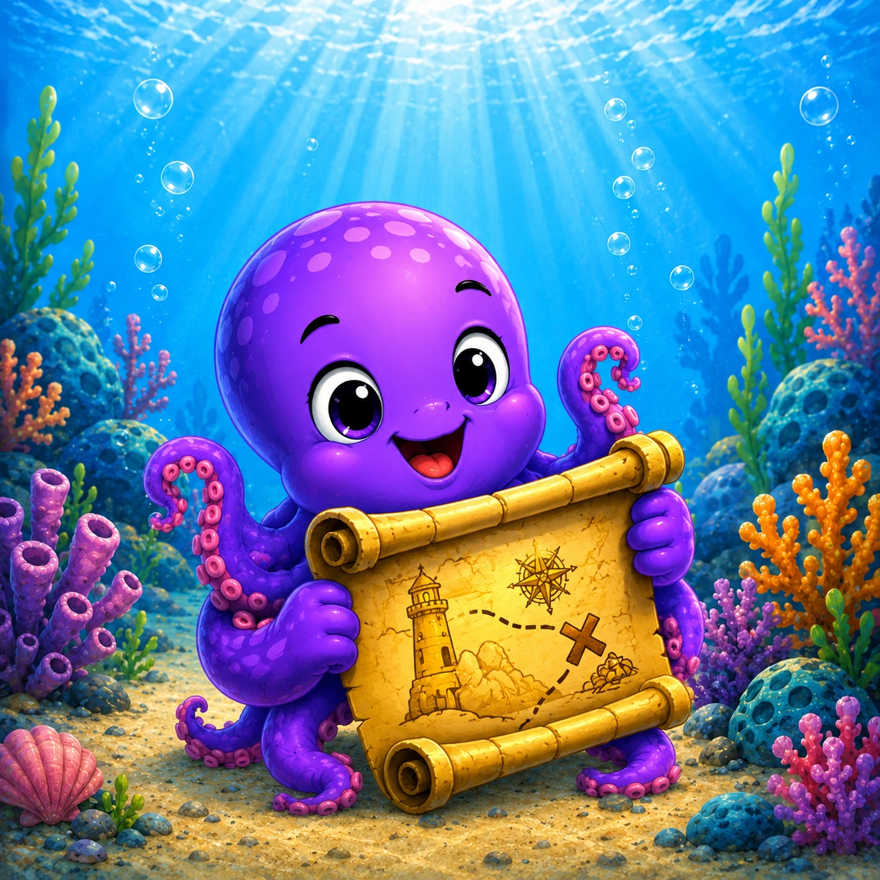 Boro, un pulpo morado con un mapa